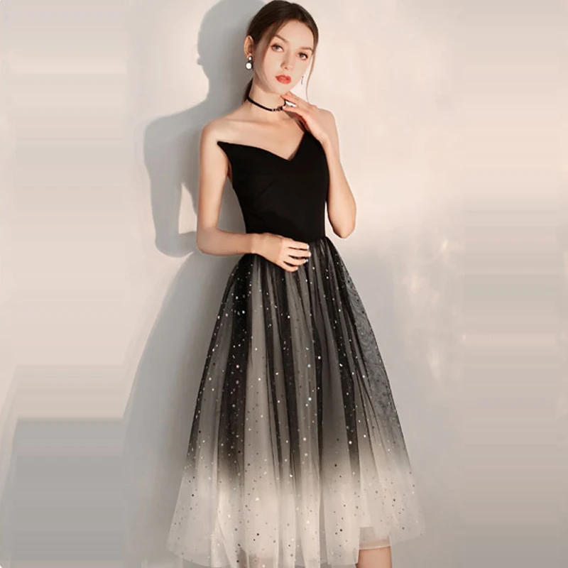 Koop Cocktail Jurk Zwart Een Schouder Plooi Vrouw Jurken 2019 Mouwloze Plus Size Sexy Diepe V hals Gewaad Cocktail Jurken E707