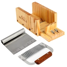 

Adjustable Wooden Loaf Soap Cutter+Hardwood Handle Stainless Crinkle Cutter+Rolling Handle 6 Inch Tick Mark Loap Soap Cutter