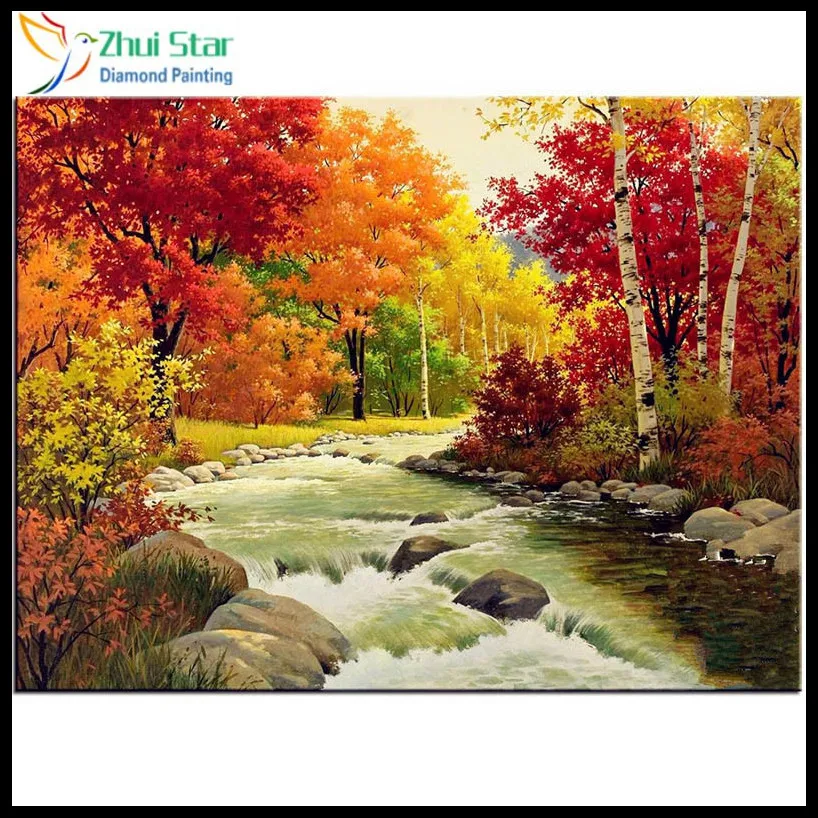 

2018 New 100% Full DIY 5D Diamond Painting Maple Falls Cross Stitch Diamond Embroidery Patterns rhinestones Diamond Mosaic gx