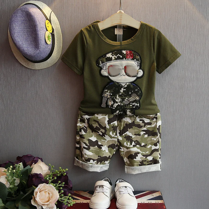 2017 Summer Children Boy Clothes Sets Kids 2pcs Short Sleeves T Shirt Toddler Suits Camouflage Shorts