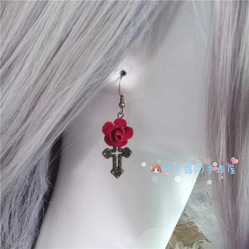 Высокое качество японский темный готический Лолита рука манжеты обруч для волос с Лолита головной убор винно-красные розы гей шляпа cos аксессуары для волос - Цвет: A pair Ear hook