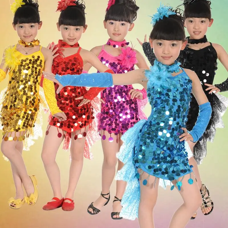 Children gril costume Latin dance clothes Cocktail Sequin flower Dance
