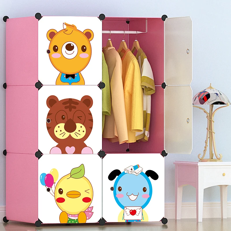 Lightweight Foldable Cartoon Wardrobe Plastic font b Closet b font For Kid Baby Wardrobe Cupboard Dust