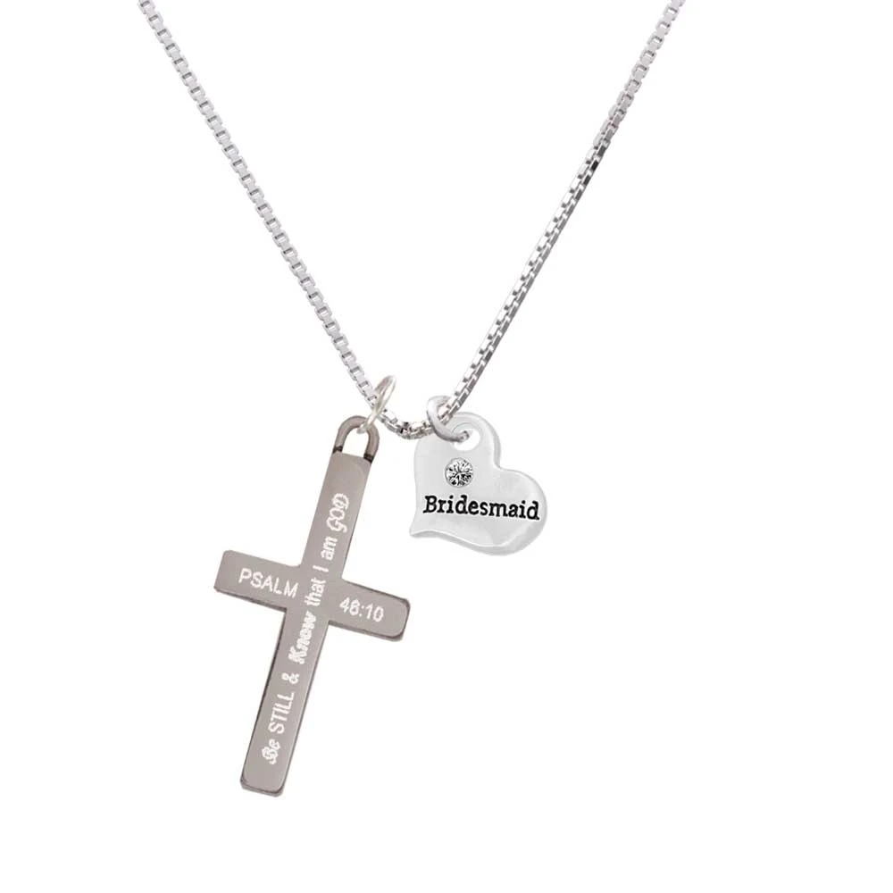 Small Bridesmaid Heart - Be Still and Know - Cross Necklace