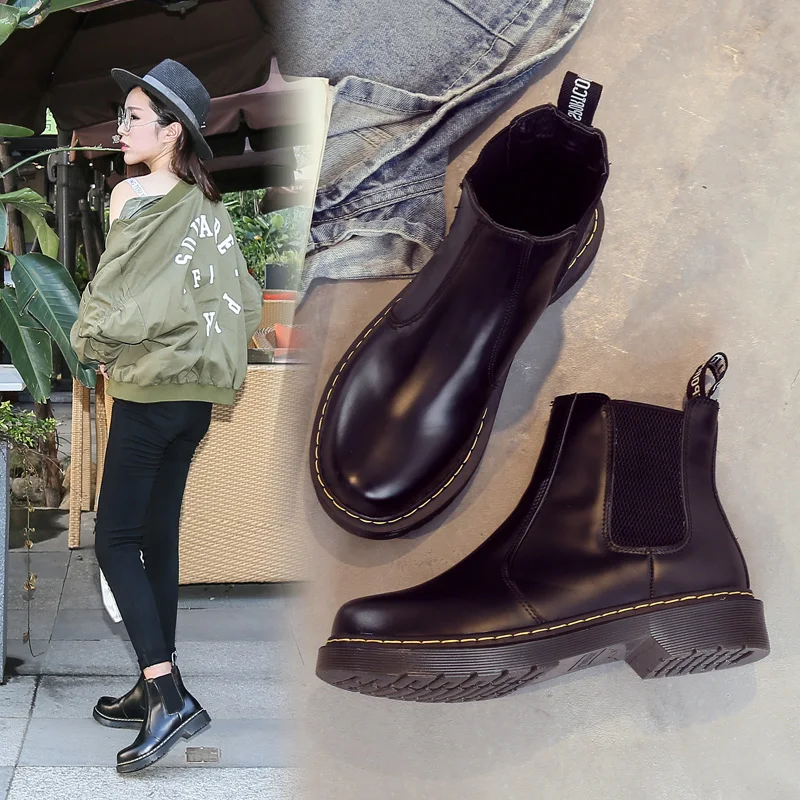 Skup Nowe buty damskie Pu skórzane buty Glirs botki wodoodporne damskie buty Martin moda platforma jesienne buty buty brązowe 2018