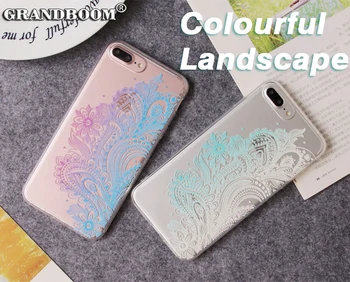 

50pcs Colourful Landscape Painted Case For iPhone XS Max XR X 8 7 6 6S Plus Transparent TPU Utra Thin Multi-type Flowers Cover