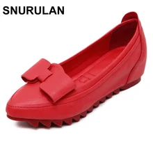 SNURULAN/Новинка осени года; женская кожаная обувь с микрофиброй; модная женская кожаная обувь с бантом; мягкая женская обувь на плоской подошве