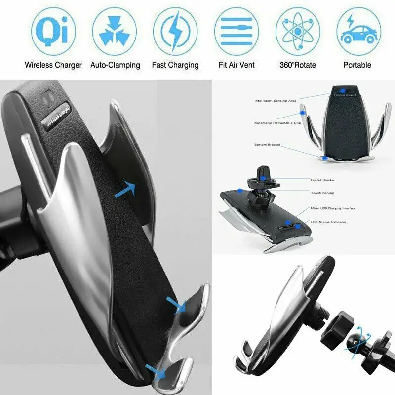 Automatic Clamping Wireless Car Charger Mount For iphone xiaomi mi9 Air Vent Phone Holder 360 Degree Rotation Charging Bracket