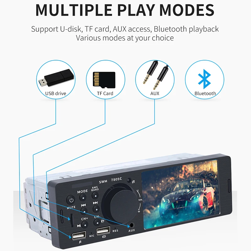 1 Din автомобильный радио мультимедиа FM Авторадио Bluetooth MP3 MP5 плеер 4