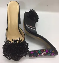 2019 Summer women's peep toe high heeled pumps shoes Chic rhinestone heels sandals Chic high heeled slippers EU35-41 size BY710 apricot contrast point toe pu heeled slippers