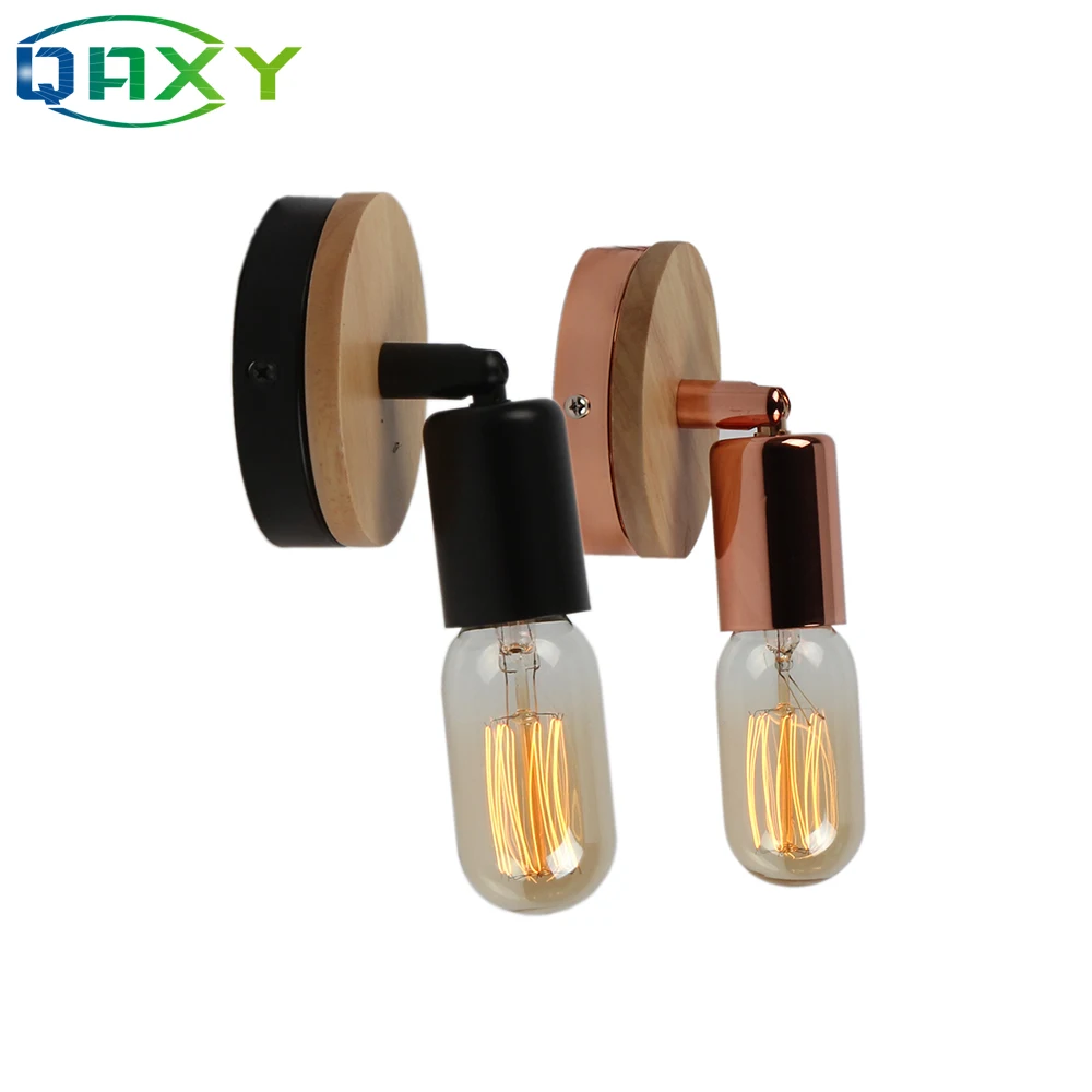 

Cottage Lovely Wall Lamp Creative Iron Wall Light With Fashional Round Wooden Bedside Golden Black White Wall Lightings[B4307]