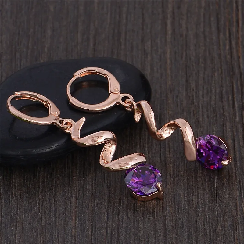 MISANANRYNE хорошая женские 4 цвета CZ модные золотые Висячие висячие серьги ювелирные изделия подарок - Окраска металла: Purple