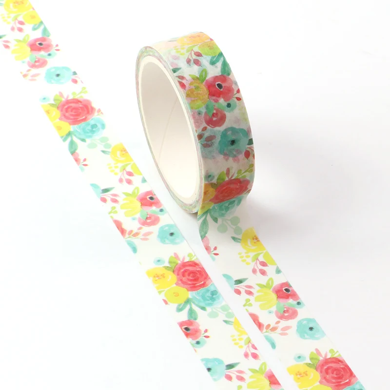 

1X Washi Masking Tape colorful Flower Paper Masking Tapes Japanese Washi Tape Diy Scrapbooking Sticker, 15mm x 5m