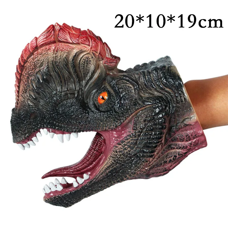Jurassic динозавр голова животного ручной кукольный T-Rex diloposaurus мягкие виниловые перчатки из ПВХ фигурка модель Хэллоуин забавные игрушки