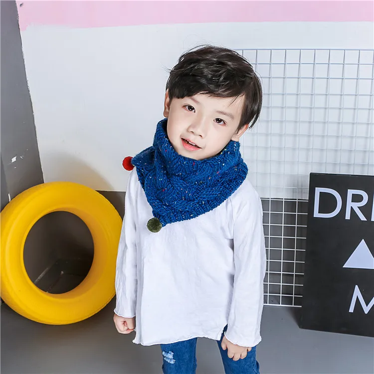 Корейский раздельный вязаный шарф для детей, снуд, милый помпон, зимний теплый воротник шарфа для девочек, вязаный шарф для мальчиков, Детские шарфы
