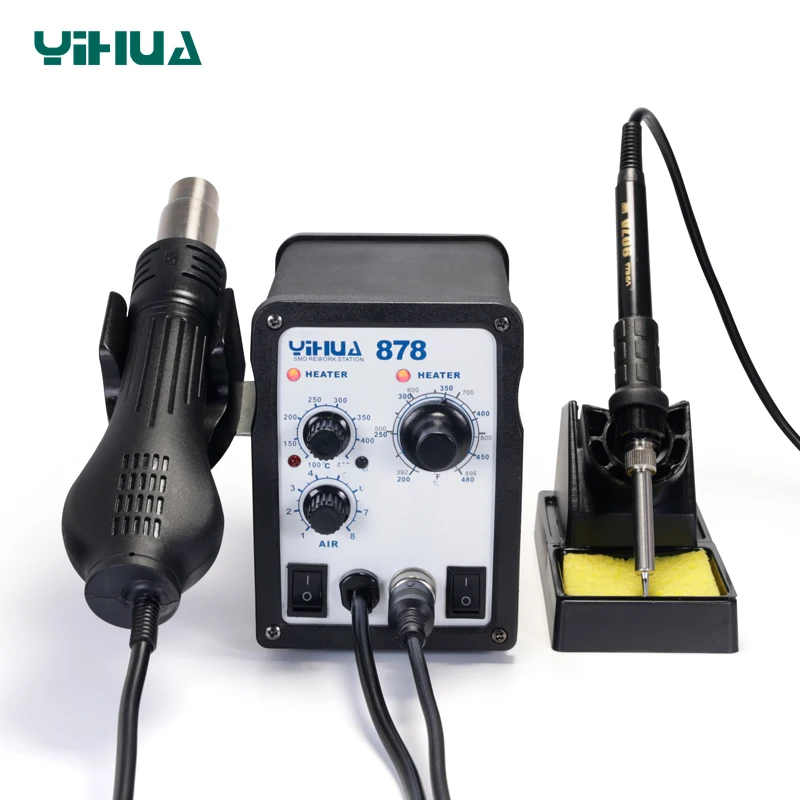 

Free Shipping YIHUA 878 Lead Free Hot Air Soldering Station Repairing Mobile Phone Weldering Soldering Iron Station Welding Tool