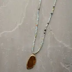 Колье в стиле бохо бусины из амазонита Цепочки и ожерелья с коричневые Агаты срез подвеска NM22324