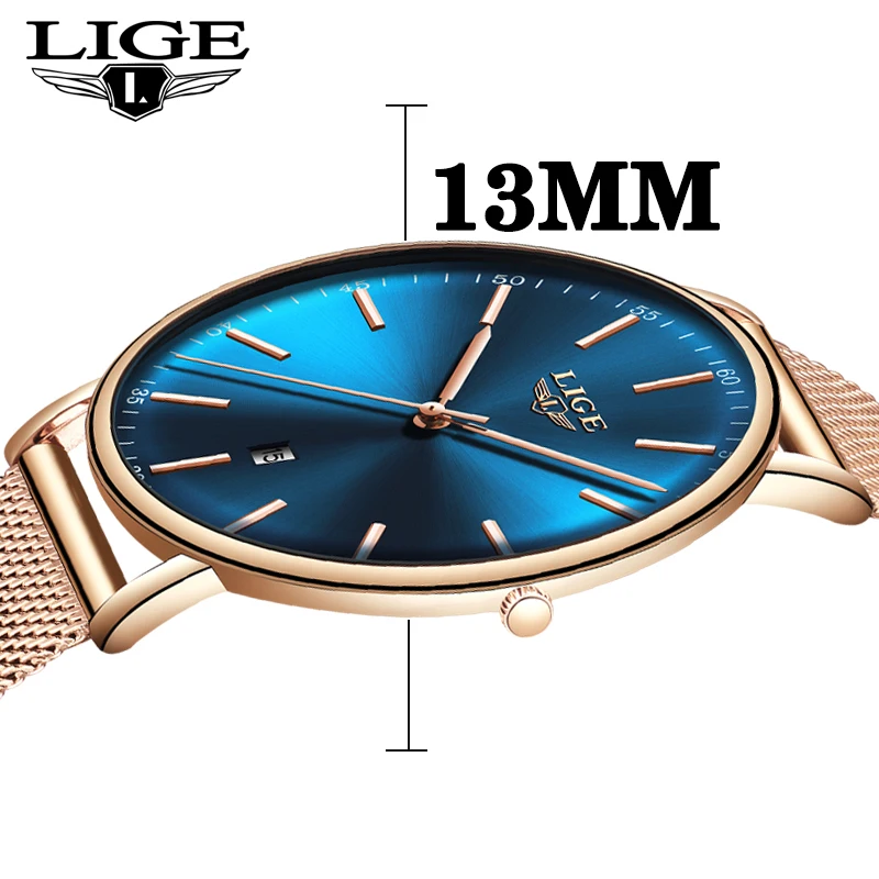 LIGE Women Watches Stainless Steel Mesh Belt Waterproof Watch Simple 13mm Ultra-thin Quartz Clock Wrist Watches For Women+Box LIGE Women Watches Stainless Steel Mesh Belt Waterproof Watch Simple 13mm Ultra-thin Quartz Clock Wrist Watches For Women+Box