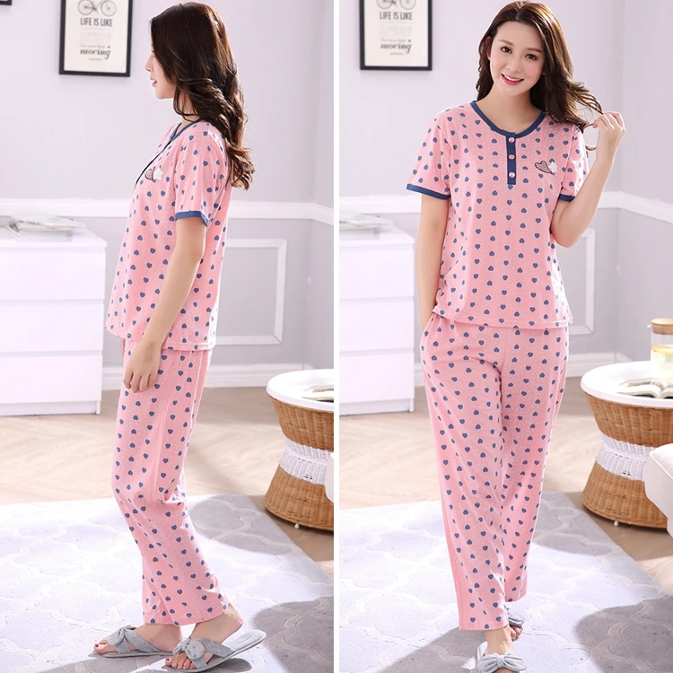 Хлопковые Пижамные комплекты размера плюс XXXL для женщин, пижама с коротким рукавом и рисунком, длинные штаны для девочек, одежда для сна, домашняя одежда, одежда для дома