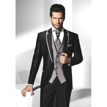 

New Groom Tuxedo Shiny Black Groomsmen 2017 One Button Wedding mens Suits terno slim fit Bridegroom men suit (Jacket+Pants+Vest)