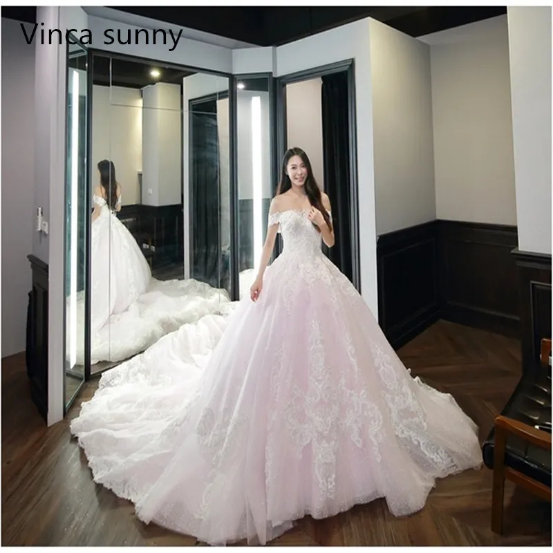 

New Bridal Off Shoulder Lace Ball Gown Wedding Dress applique Tulle Sweetheart Wedding Gown 2019 Real Picture