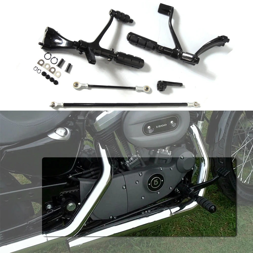

For Sportster 1200 Forty-Eight XL883 2004-2013 Forty-Eight Black Forward Controls Complete Foot Pegs Levers Foot Rest