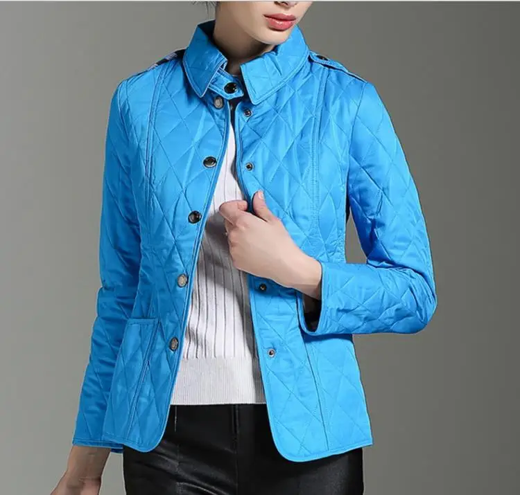 BURDULLY новая весенне-осенняя Женская куртка с ромбовидным воротником, пальто с отворотом, хлопковая куртка, верхняя одежда, теплая парка, женская одежда - Цвет: Синий
