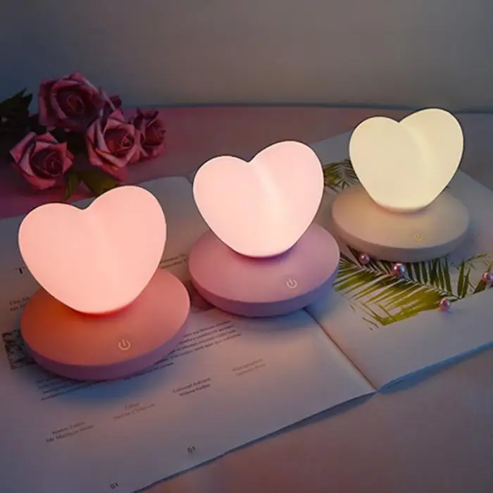 

LED Touch Control Table Lamp USB Rechargable girl Modeling lamp Energy saving Romantic Love Heart shape Decoration Night Light