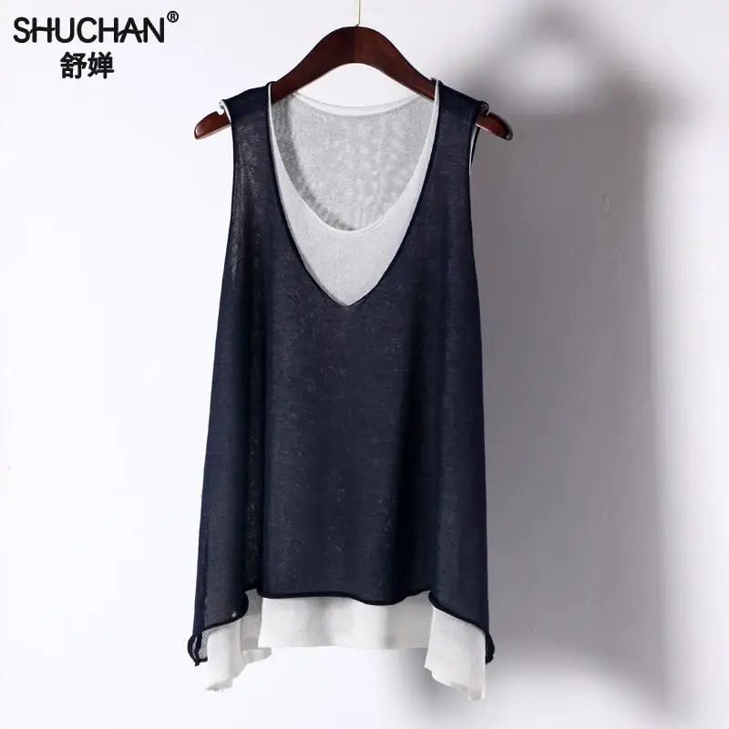 

Shuchan Linen Patchwork Loose Tank Tops Casual Fashion High Quality Shirt For Woman 2019 New Summer Women Clothing Sleeveless