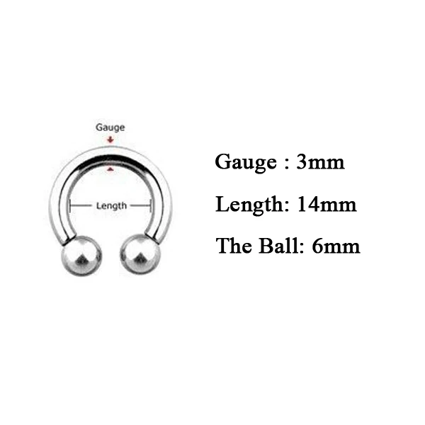 Alisouy, 1 шт., модный шарик подковы, поддельные соски, кольцо для носа, перегородка, нержавеющая сталь, губы, Лабрет, брови, шпильки, пирсинг, ювелирные изделия - Окраска металла: 3mm 14mm 6mm