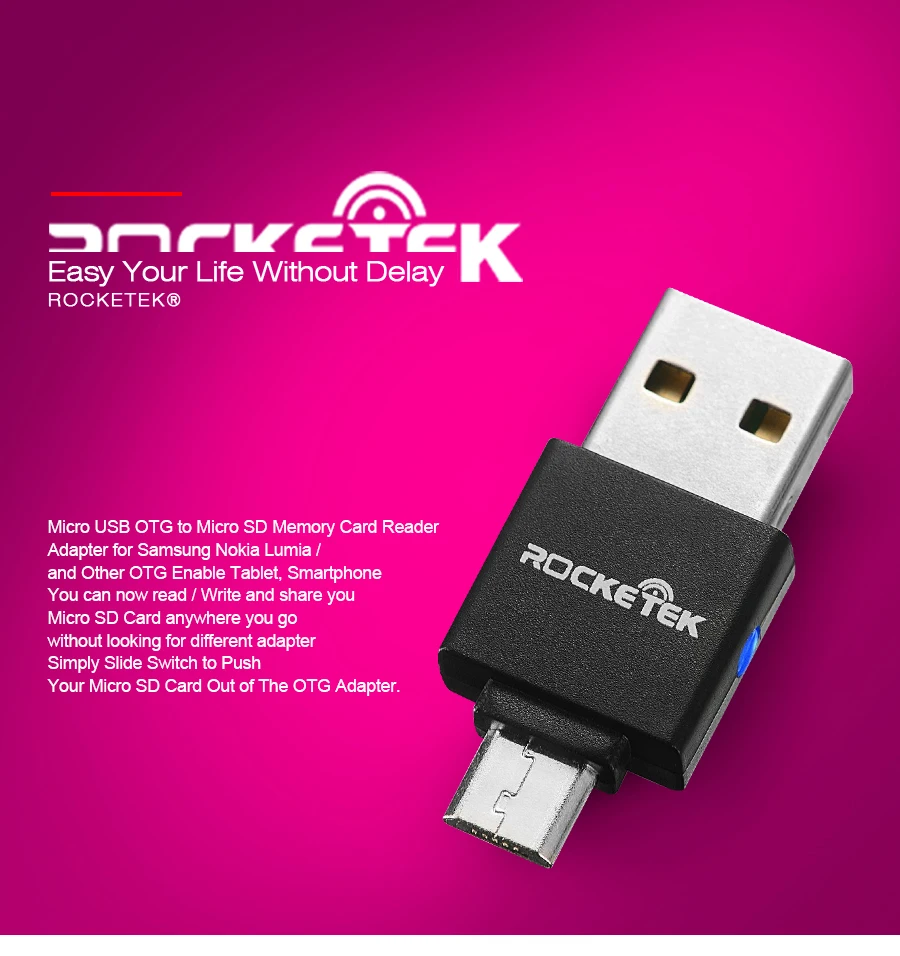 Rocketek Высокое качество micro usb 2,0 мульти памяти otg телефон кард-ридер адаптер для TF micro SD ПК компьютер Ноутбук аксессуары