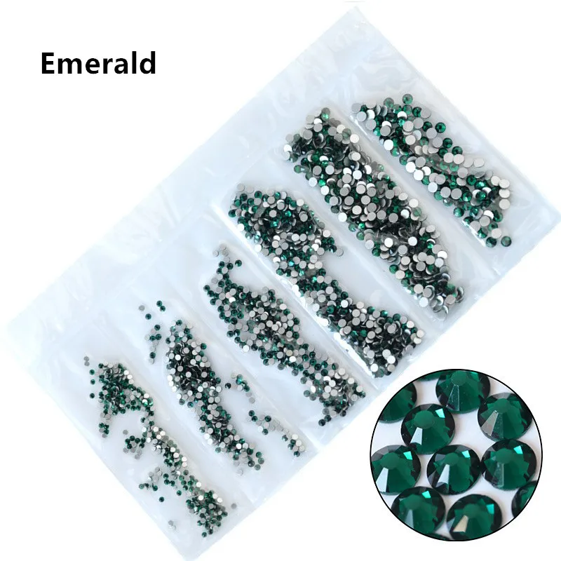 40 цветов, SS3-SS10 разных размеров, Кристальные Стразы для ногтей, стразы для дизайна ногтей - Цвет: Emerald