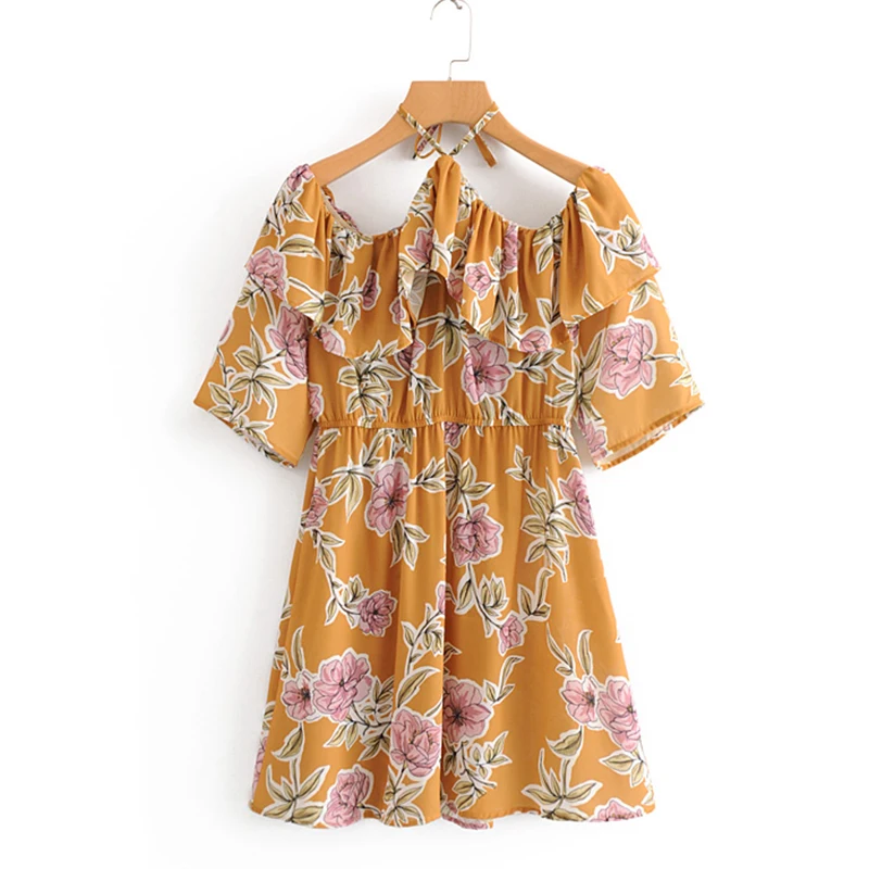 Women's Clothing Dress 2019 Hanging Neck Collar Pullover Print Dress Ms Summer Street Sexy Slim Fit Trend Fashion Clothing