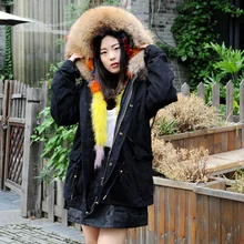 CX-G-P-05S зимняя женская куртка черная парка пальто настоящий большой енот меховой воротник меховая подкладка с капюшоном верхняя одежда