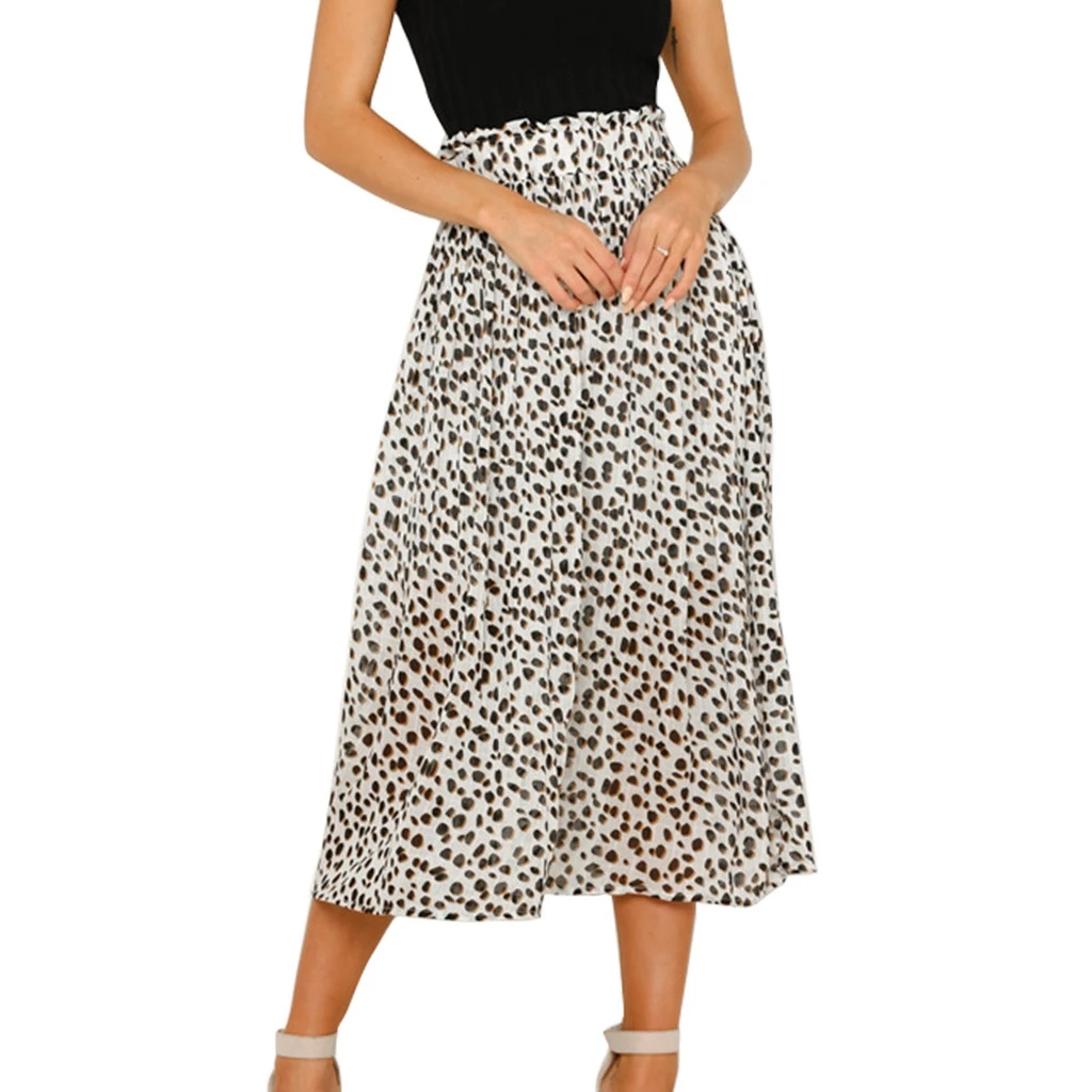 JAYCOSIN  2019  Fashion Skirt  Women Empire Elastic Leopard Print Vintage Mid-Calf Casual Skirts  19MAR19