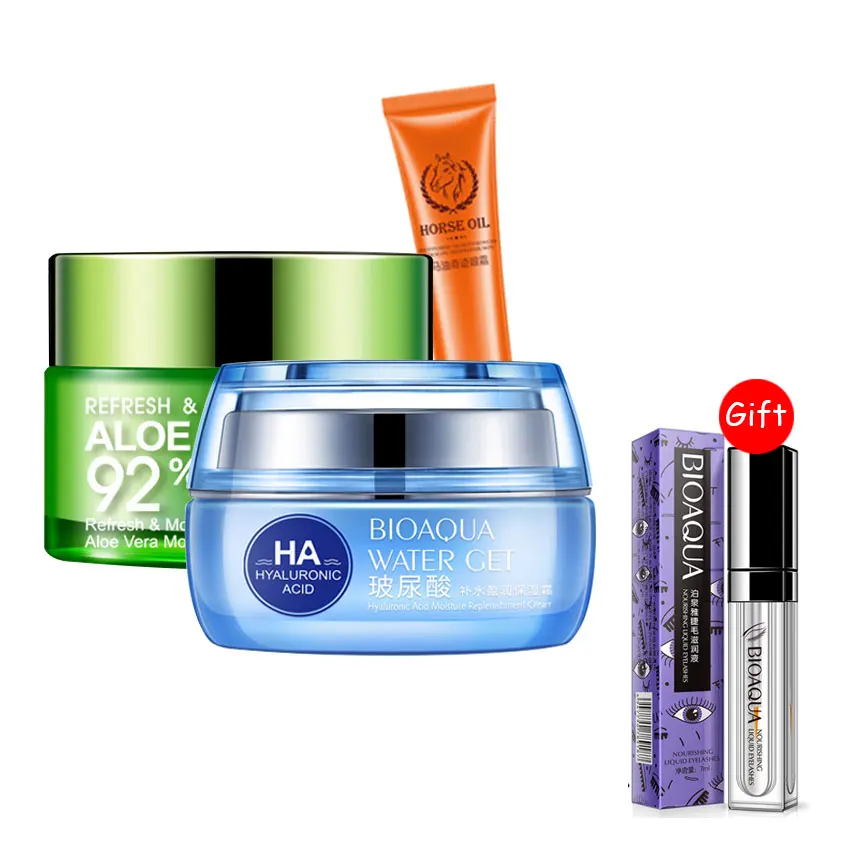 

BIOAQUA Buy 3 Get 1 Gift Hyaluronic Acid Day Creams+Aloe Vera Gel+Horse Oil Miracle Eye Cream+Enhancer Eyelash Growth Liquid