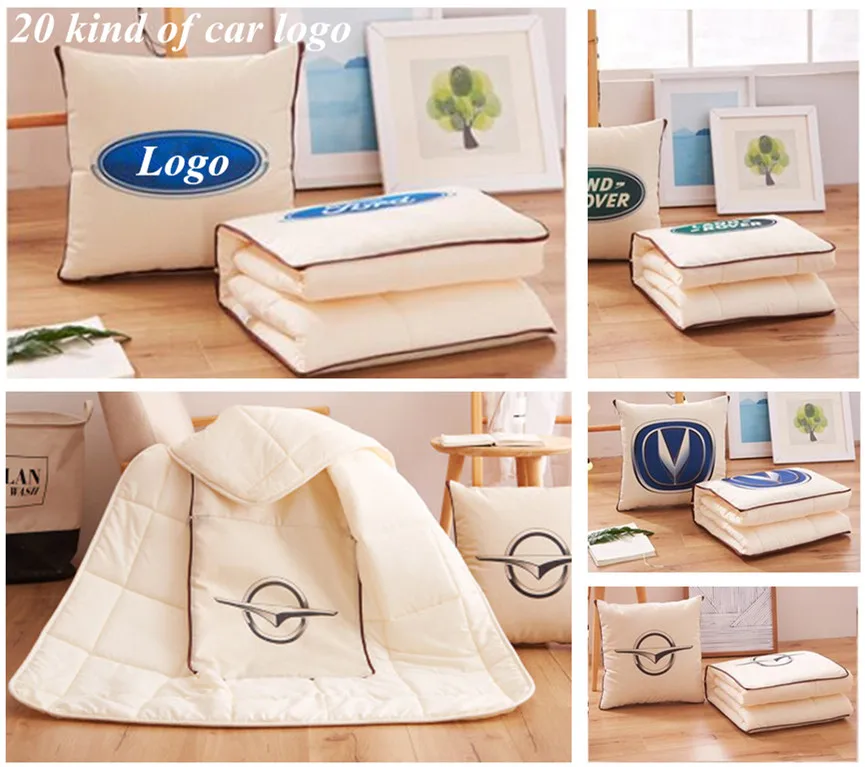 

2 in 1 Car logo Cushion Pillow / Air Conditioning Quilt/ Dual - Use Pillow For Peugeot Jaguar Land Rover Toyota Audi, etc.