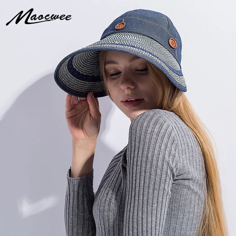 أزياء الصيف المرأة الشمس التظليل قبعة مزدوجة anti كبيرة حافة الشمس قبعة قناع قبعة واسعة حافة قبعة الشاطئ قبعة القش مرن