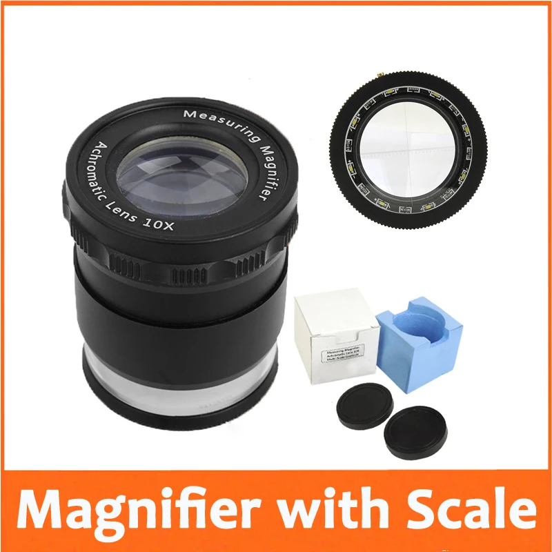 

10X Metal LED Illuminated Focus Adjustable Cylindrical Loupe Measuring Magnifier Achromatic Lens with Cross Scale Graticule