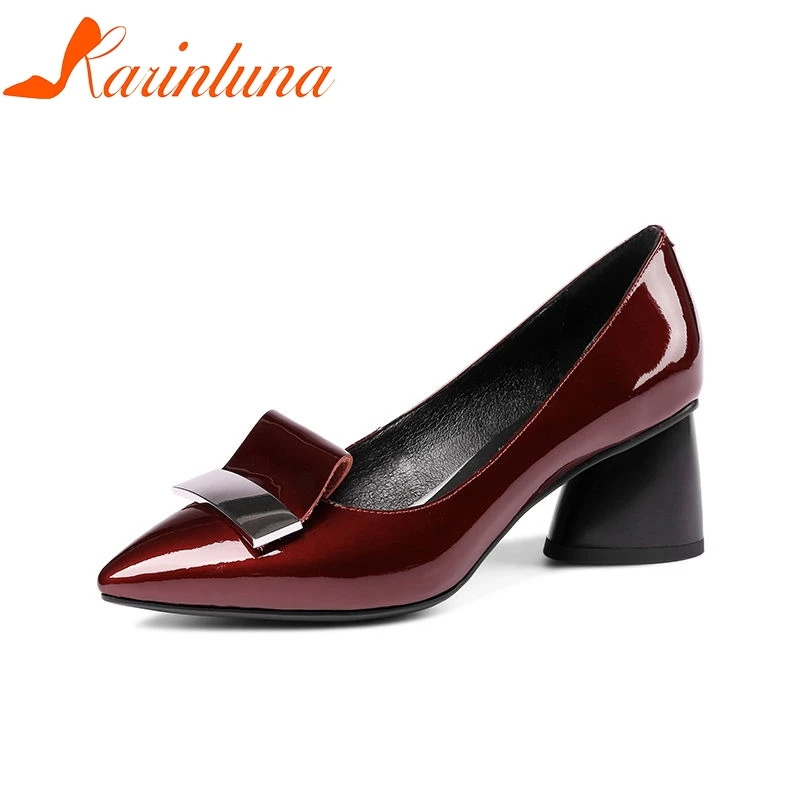 

KARINLUNA 2018 Spring Autumn New Big Size 33-43 Genuine Leather Women Pumps Sexy Shallow Decoration High Heels Shoes Woman