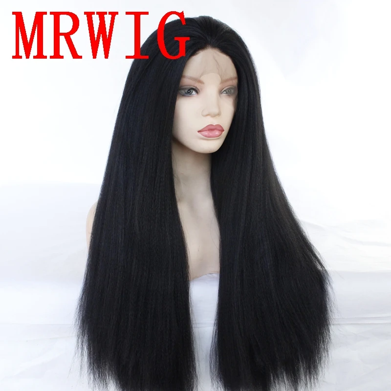 MRWIG 26in 180% Плотность странный прямо синтетические волосы на кружеве парик бесплатная часть черный/коричневый/блондинка