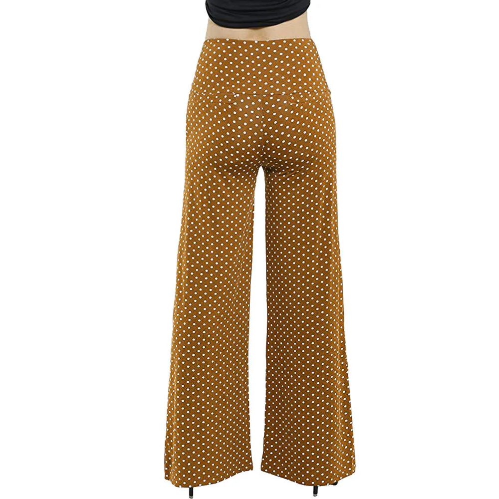 Женские широкие брюки в горошек с высокой талией, повседневные длинные брюки, большие размеры, винтажные мягкие свободные женские брюки# T30