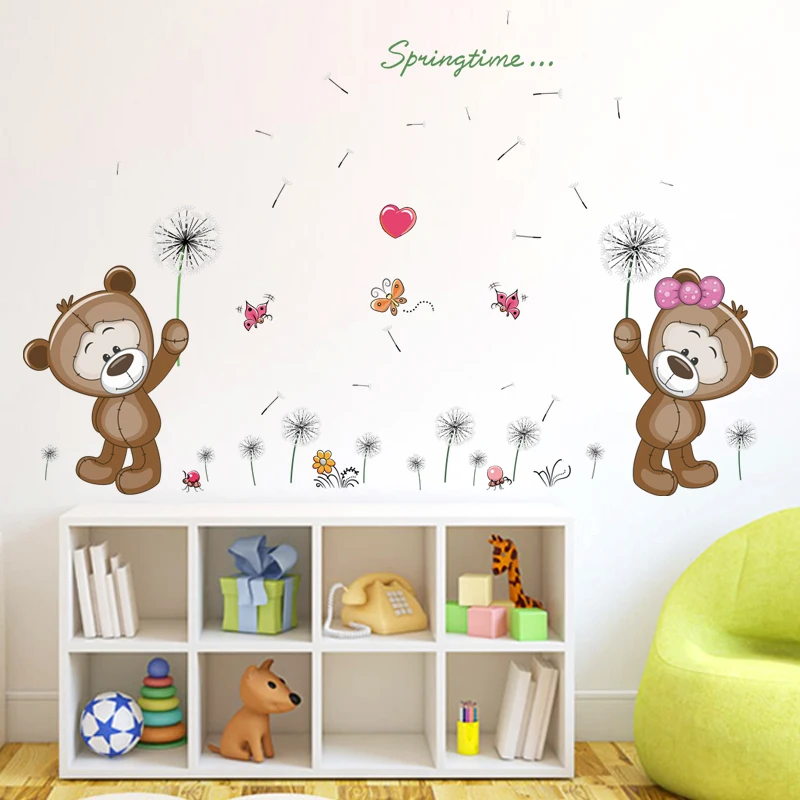 

Cute bear wall stickers for kids rooms 3d cartoon animal children wall stikers home decoration wall decals living room wallpaper