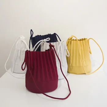 

Foldable Bucket Polyester Crossbody Womens Bags Handbags Candy Color Polyester Fashion Solid Open Women Tote Bag