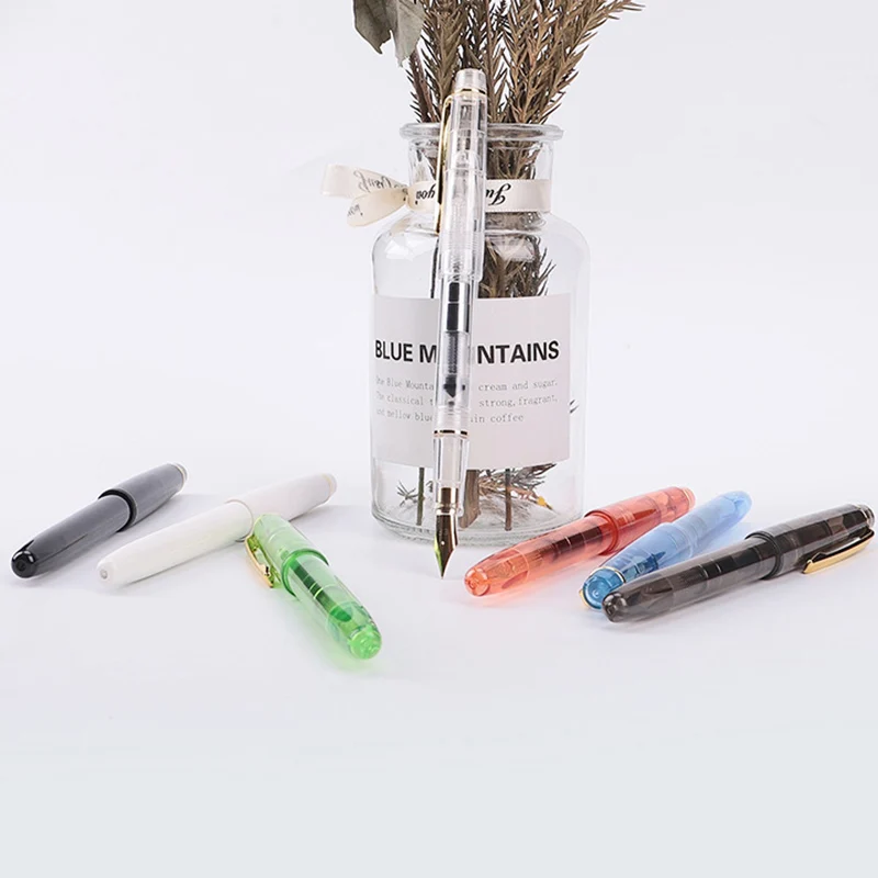 Piston Fountain Pen 7 Colors Refillable Ink Student's Posture Pens For