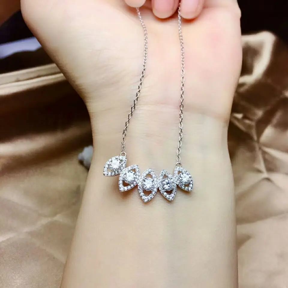 [MeiBaPJ] одежда высшего качества 4 мм муассанит драгоценный камень Мода кулон цепочки и ожерелья для женщин Настоящее серебро 925-й пробы ювелирные