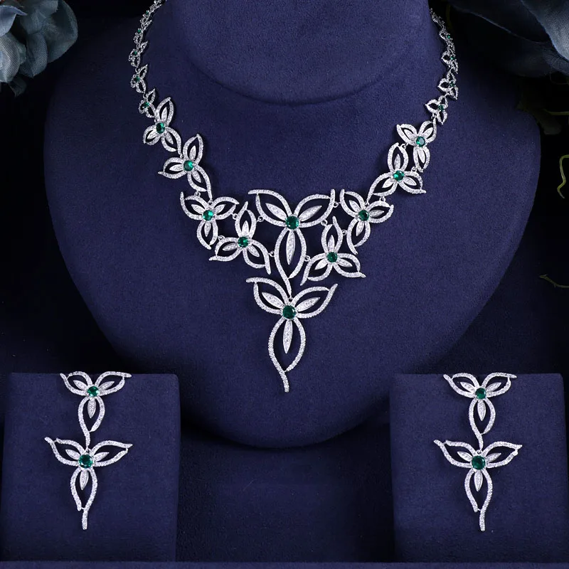 

Accking Trendy Luxury Women Nigerian Wedding Naija Bride Cubic Zirconia Necklace Dubai 4PCS Jewelry Set