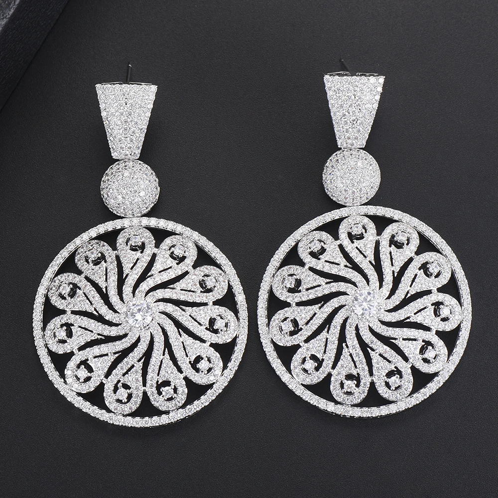 

40*65 mm Deluxe Women Dangle Earrings Jewelry Full Cubic Zirconia Inlaid Pendant Dangle Earrings boucle d'oreille femme 2018