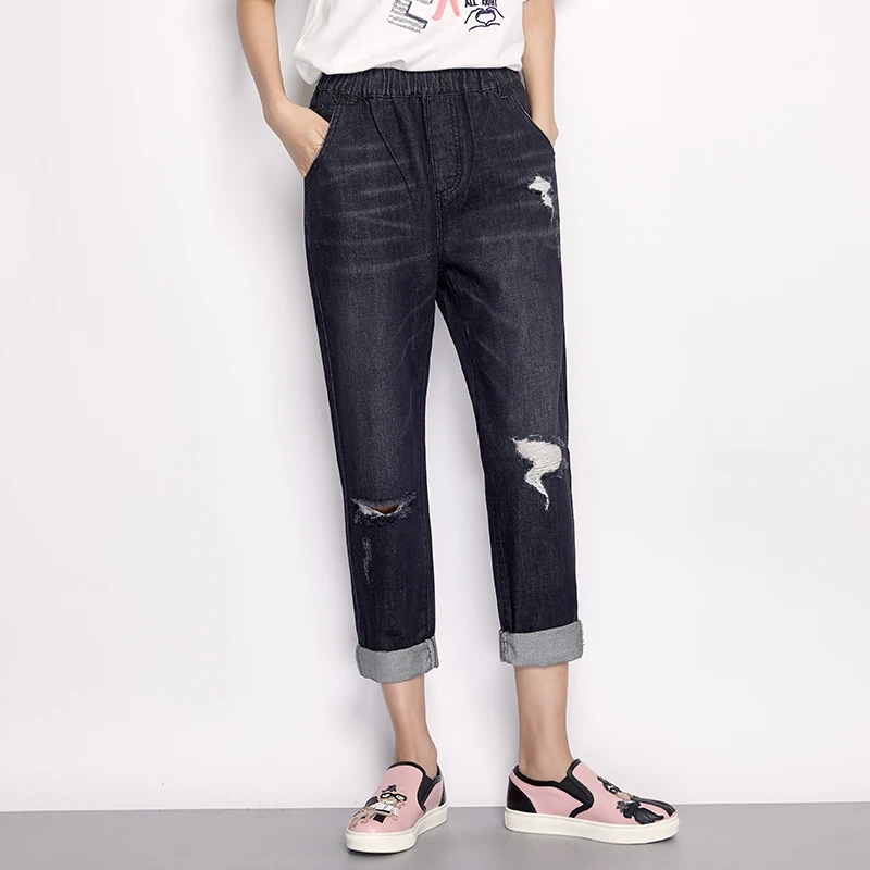 LEIJIJEANS Новое поступление весна размера плюс рваные с дырками отбеленные средняя