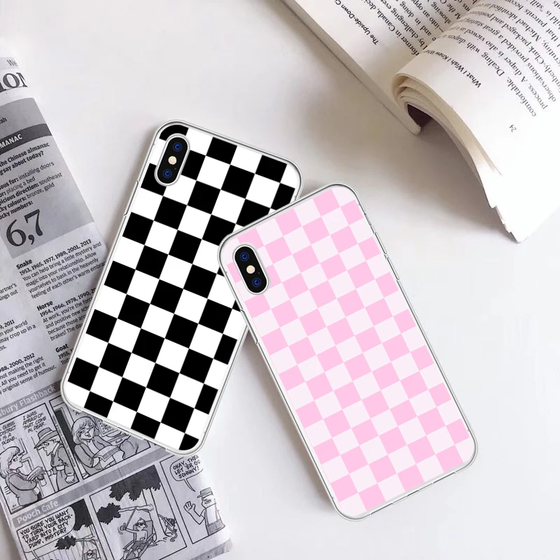 

Vintage Classic Plaid Geometric Phone Case Coque For iPhone 5 6 6S X XR Plus Clear Phone Cover For iPhone 8 7 Plus XS MAX